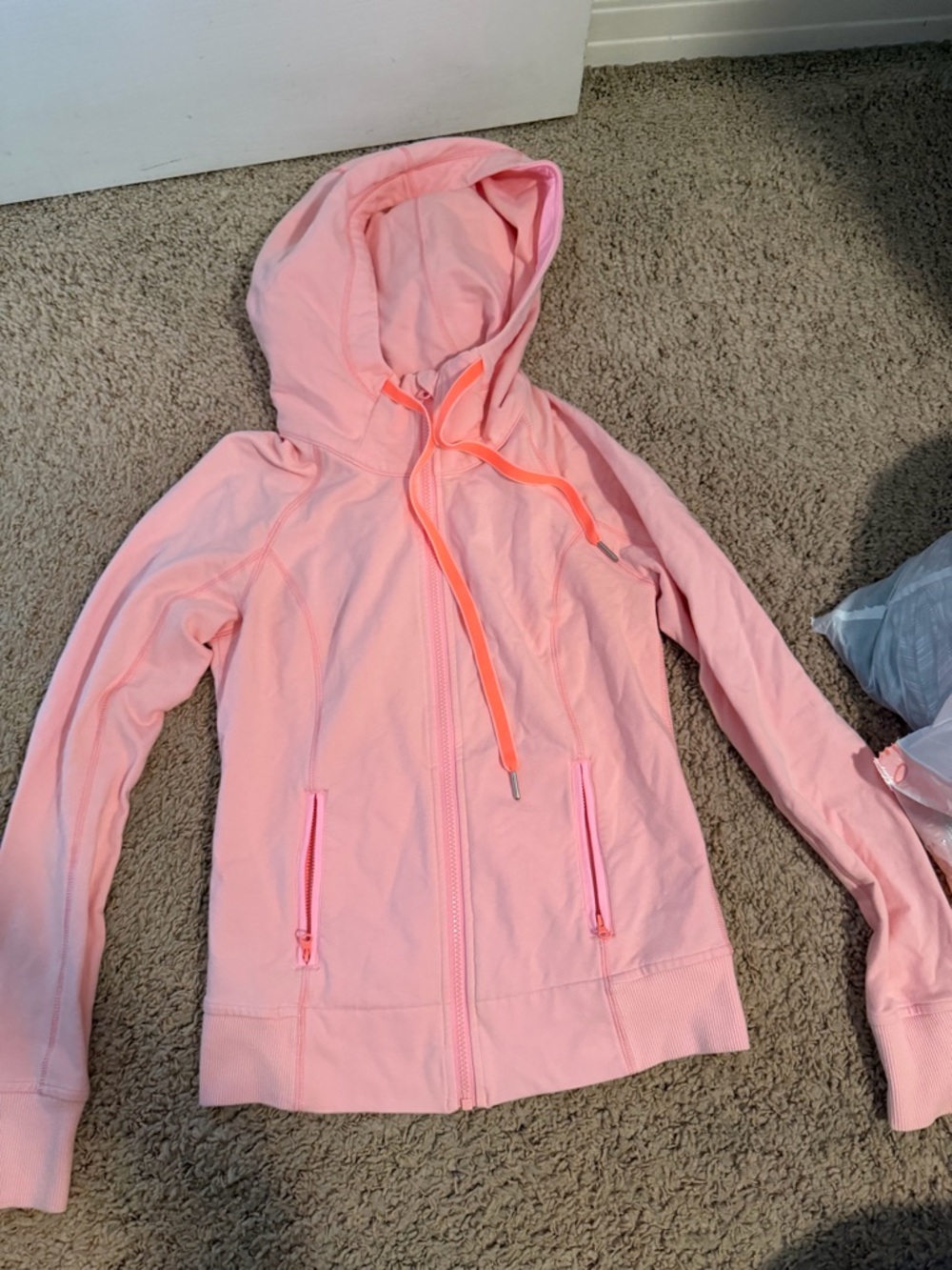 lululemon athletica Light Pink Hooded Zip-Up Jacket with Neon Drawcord